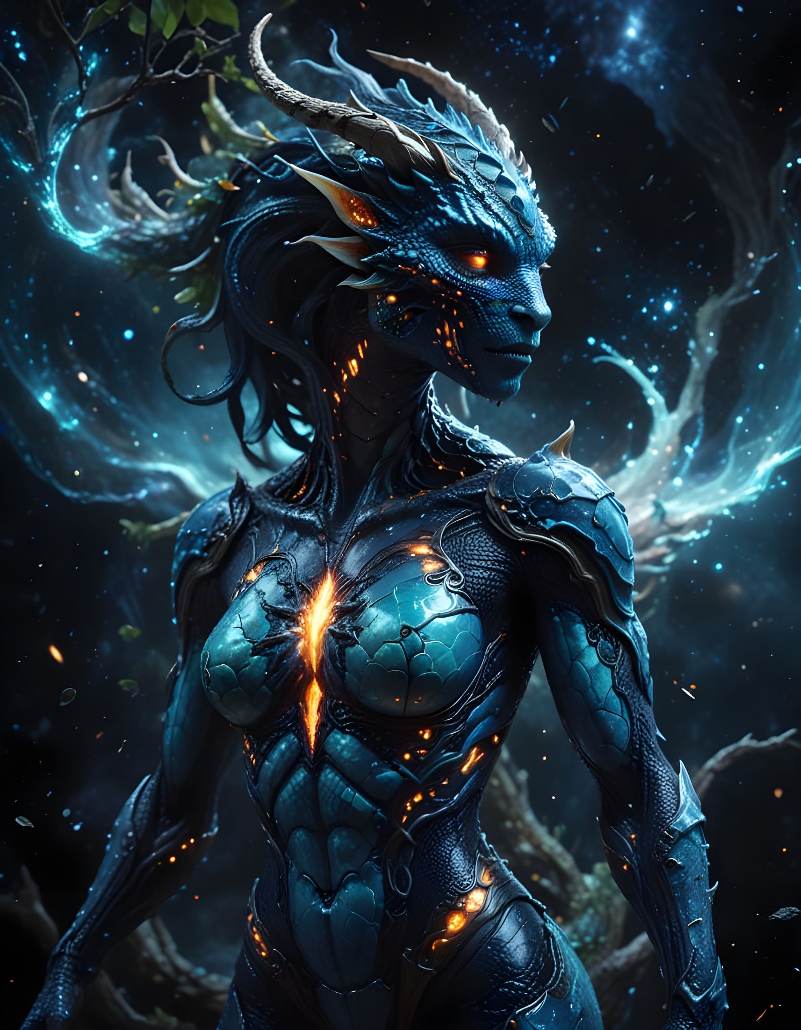 Cosmic Reptilian Entity Pierced by Lance in Space