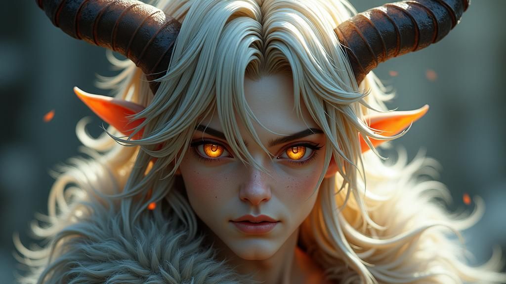 Ethereal Demon with Flowing Platinum Hair in 3D Anime Art