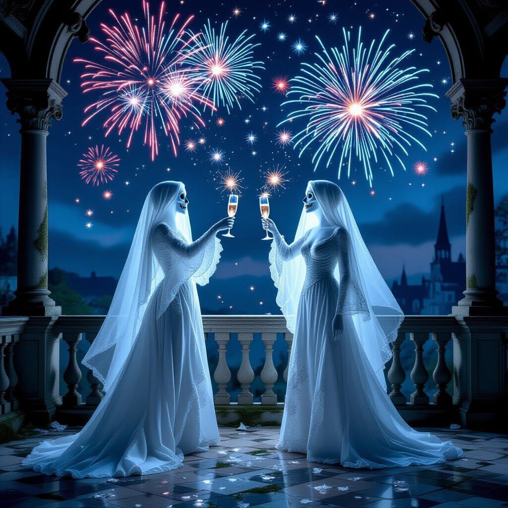 Spectral Ghosts Toast New Year's Eve in Victorian Ballroom