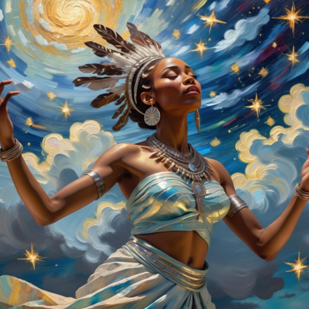 Ethereal Goddess Dancing in Heavens: Impressionist Style