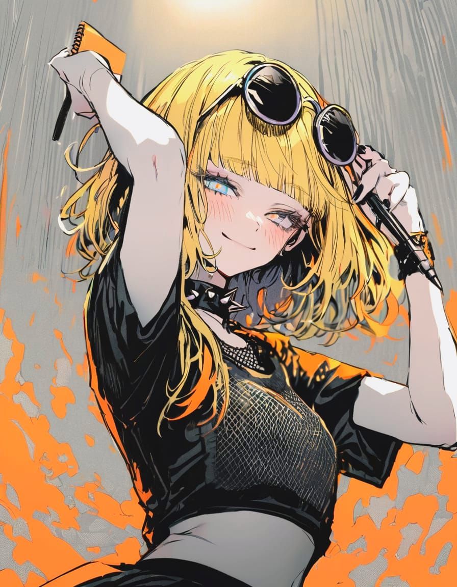 Monochrome Punk Girl Sketch with Yellow Hair