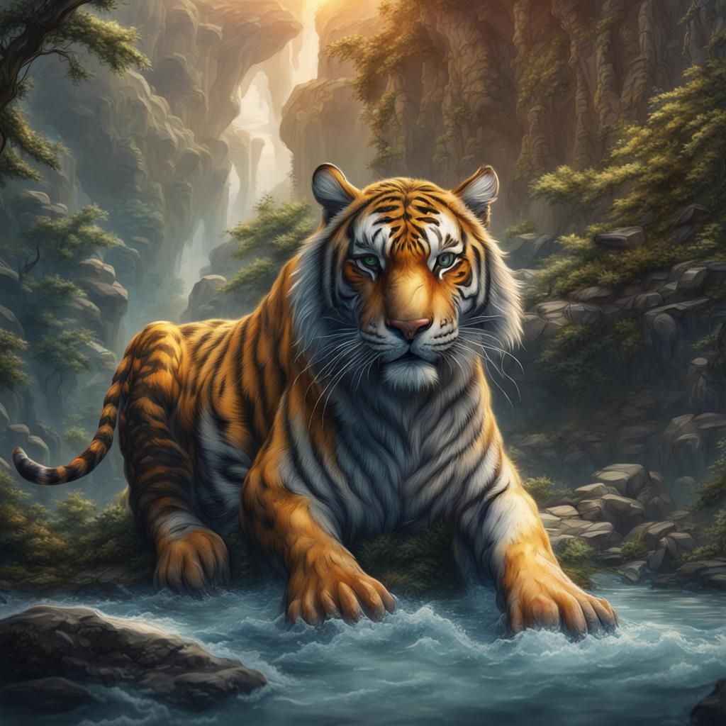 Detailed Watercolor Painting of a Tiger