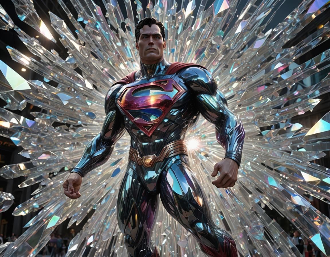 Crystal Superman in Metropolis: Sci-Fi Concept Art