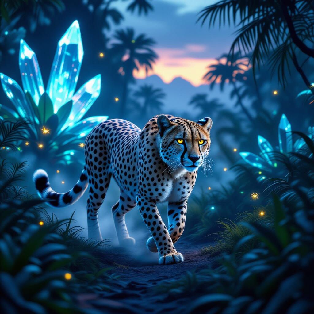Cheetah in Alien Jungle at Twilight