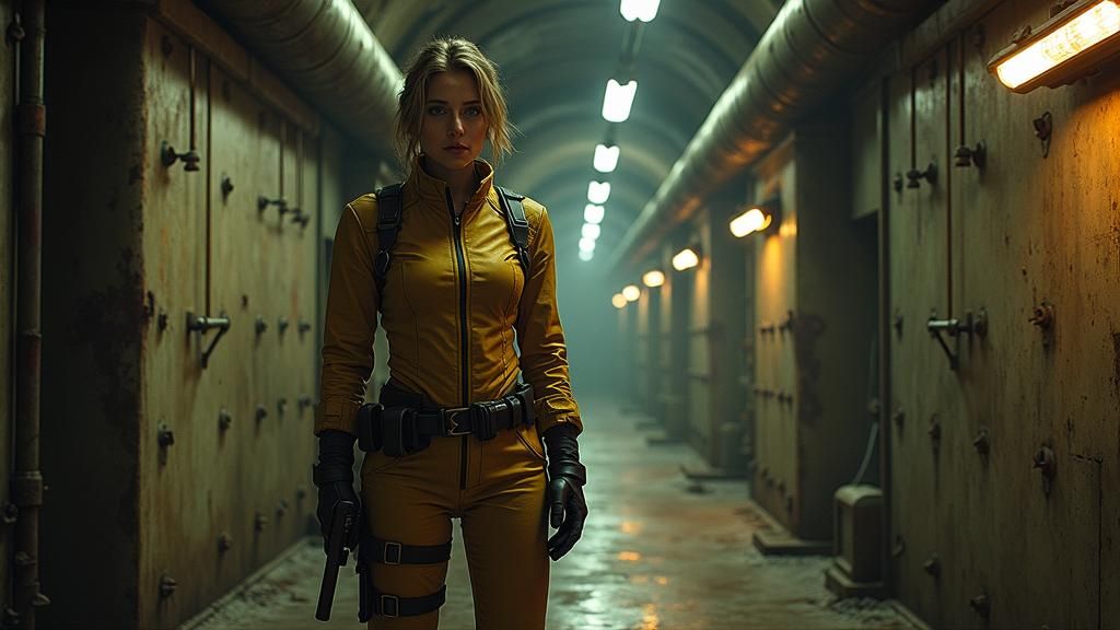 Vault Dweller in Post-Apocalyptic Underground Tunnel