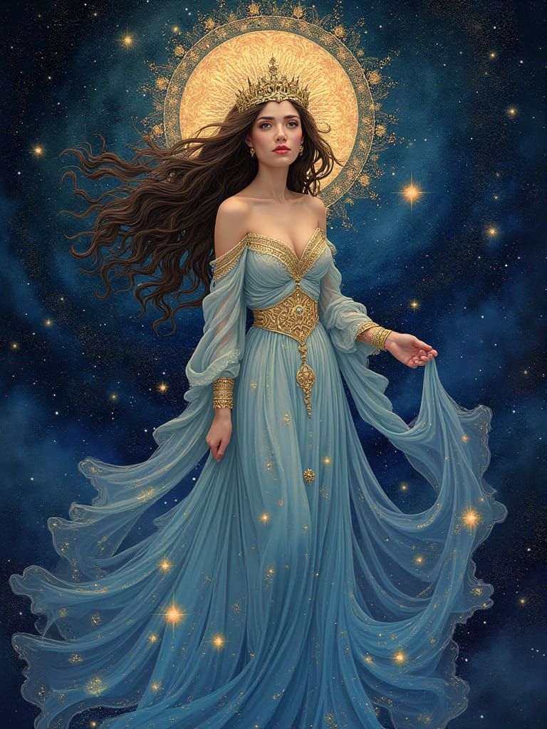 Celestial Goddess in Art Nouveau Style