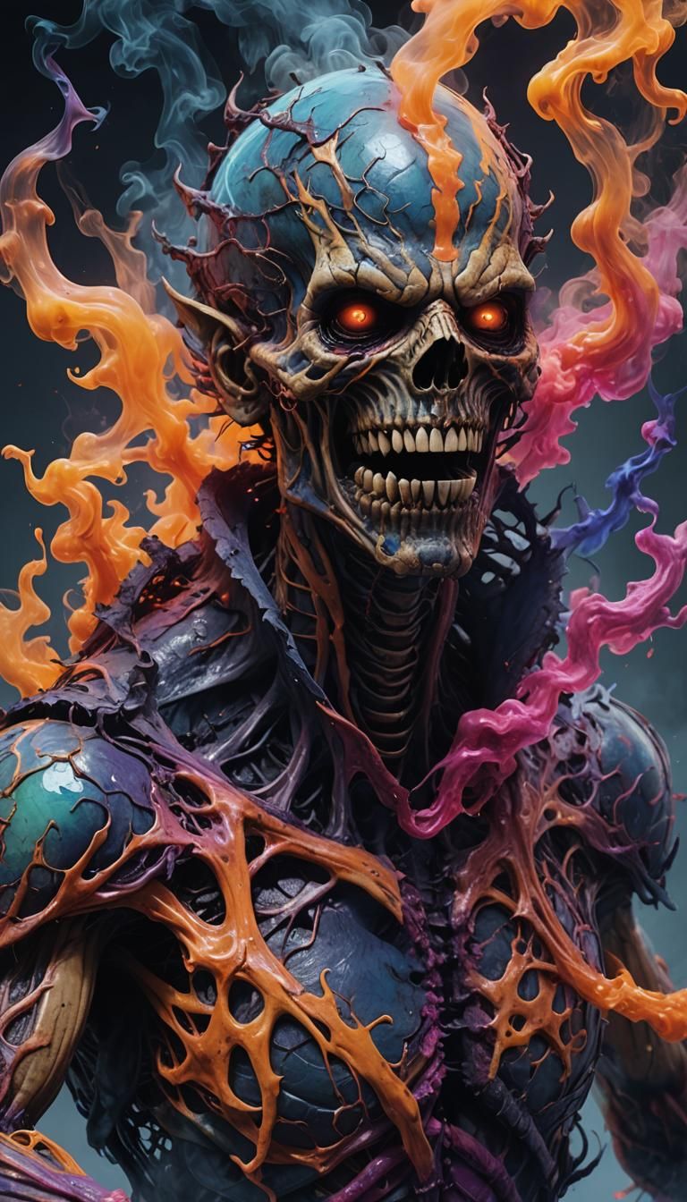 Creepy Necrotic Smoke Creature in Double Exposure