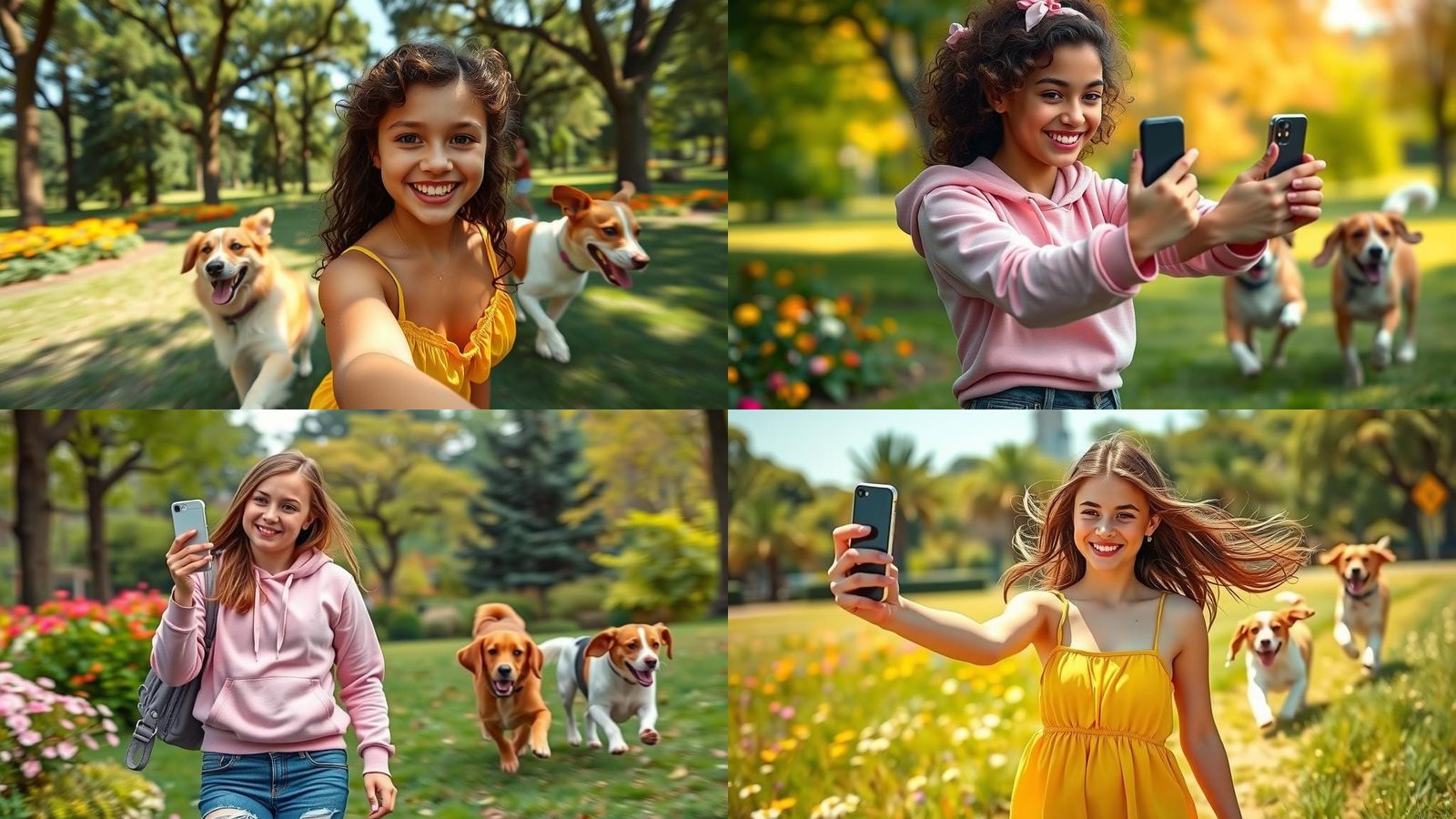 Teen Girl's Park Selfie with Dogs