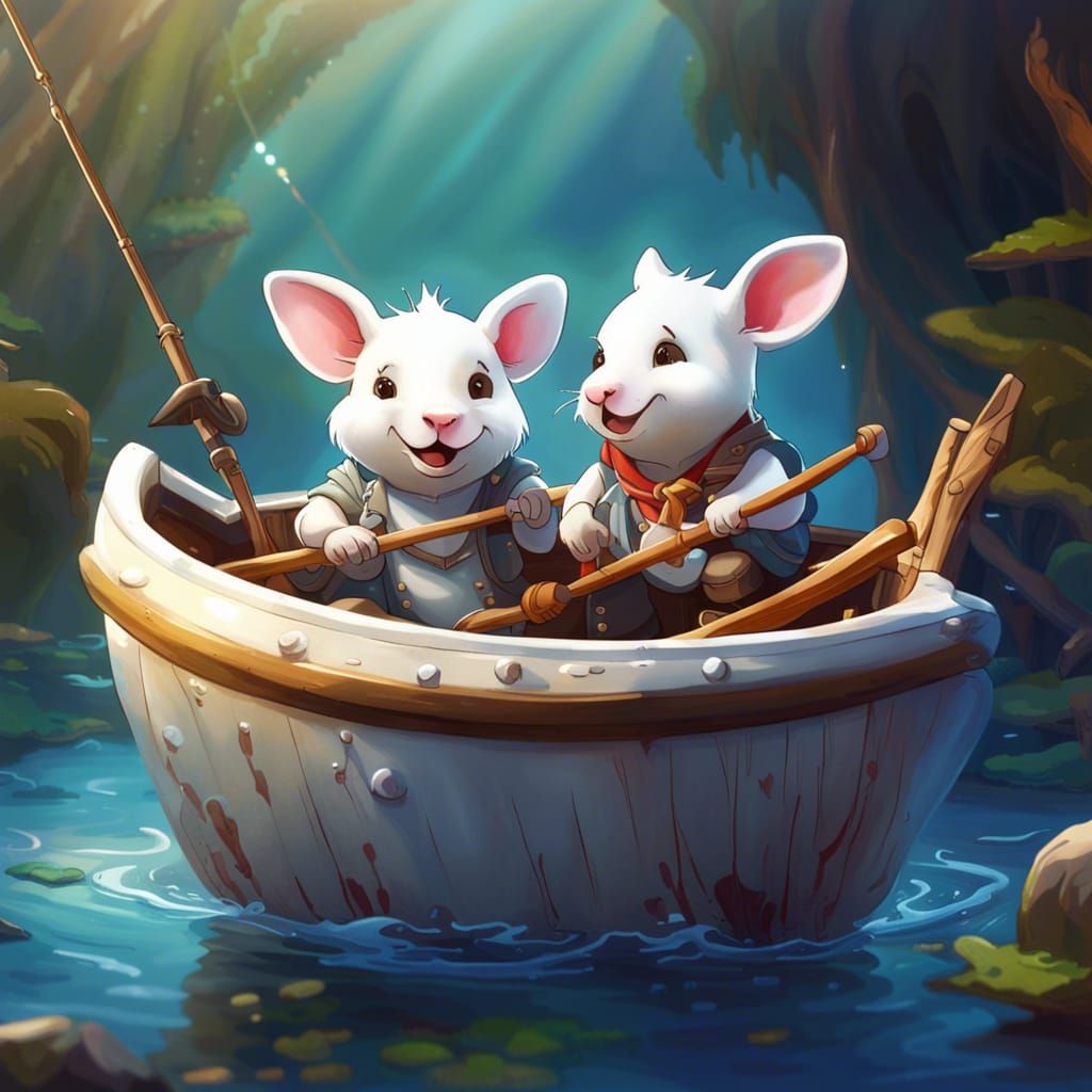Moogles Fishing in Medieval Fantasy Setting