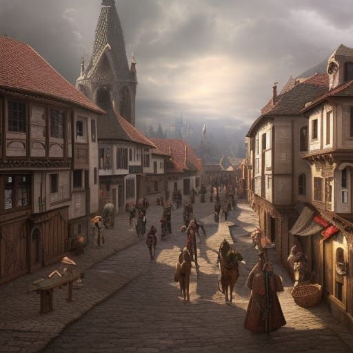 Epic Medieval Town Digital Matte Painting