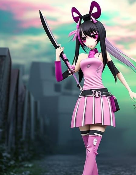 Pink Zombie Anime Girl Illustration