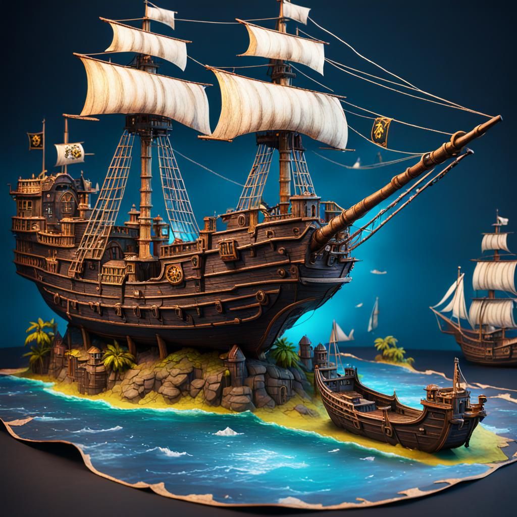 Pirate ship Hyperrealistic Pop up book