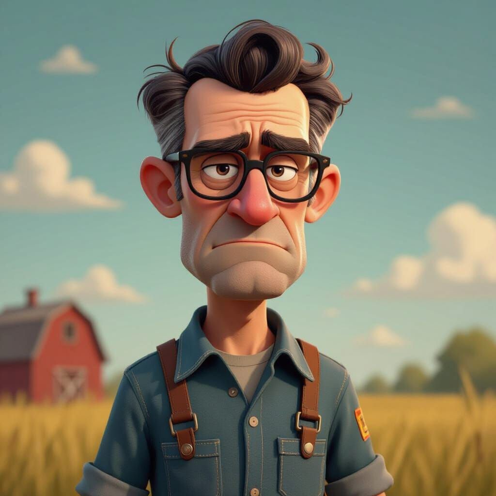 Grumpy Cartoon Man Inspired by Dean Winters in Pixar Style