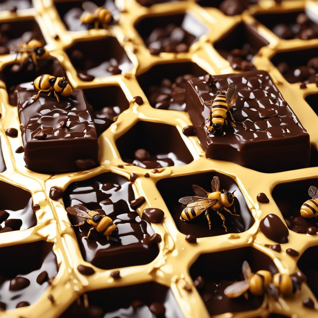 White Chocolate Honeycomb with Dark Chocolate and Bees