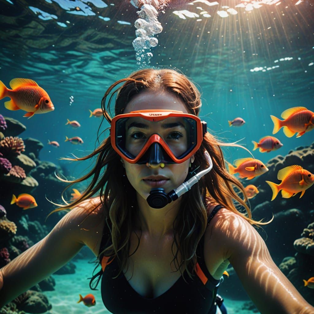 Girl Snorkeling in a Turquoise Ocean with Coral