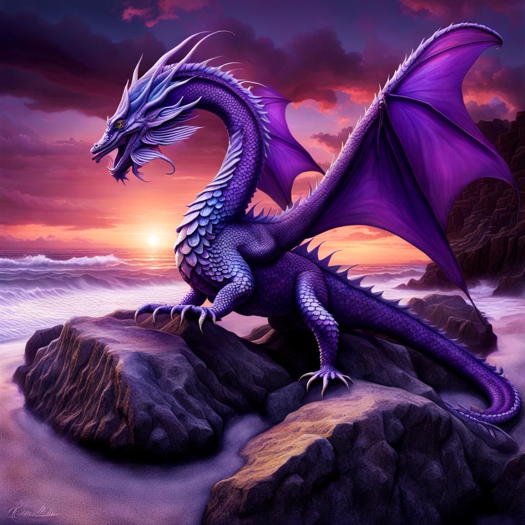 Surreal Dragon-Fish Hybrid on a Rocky Shore