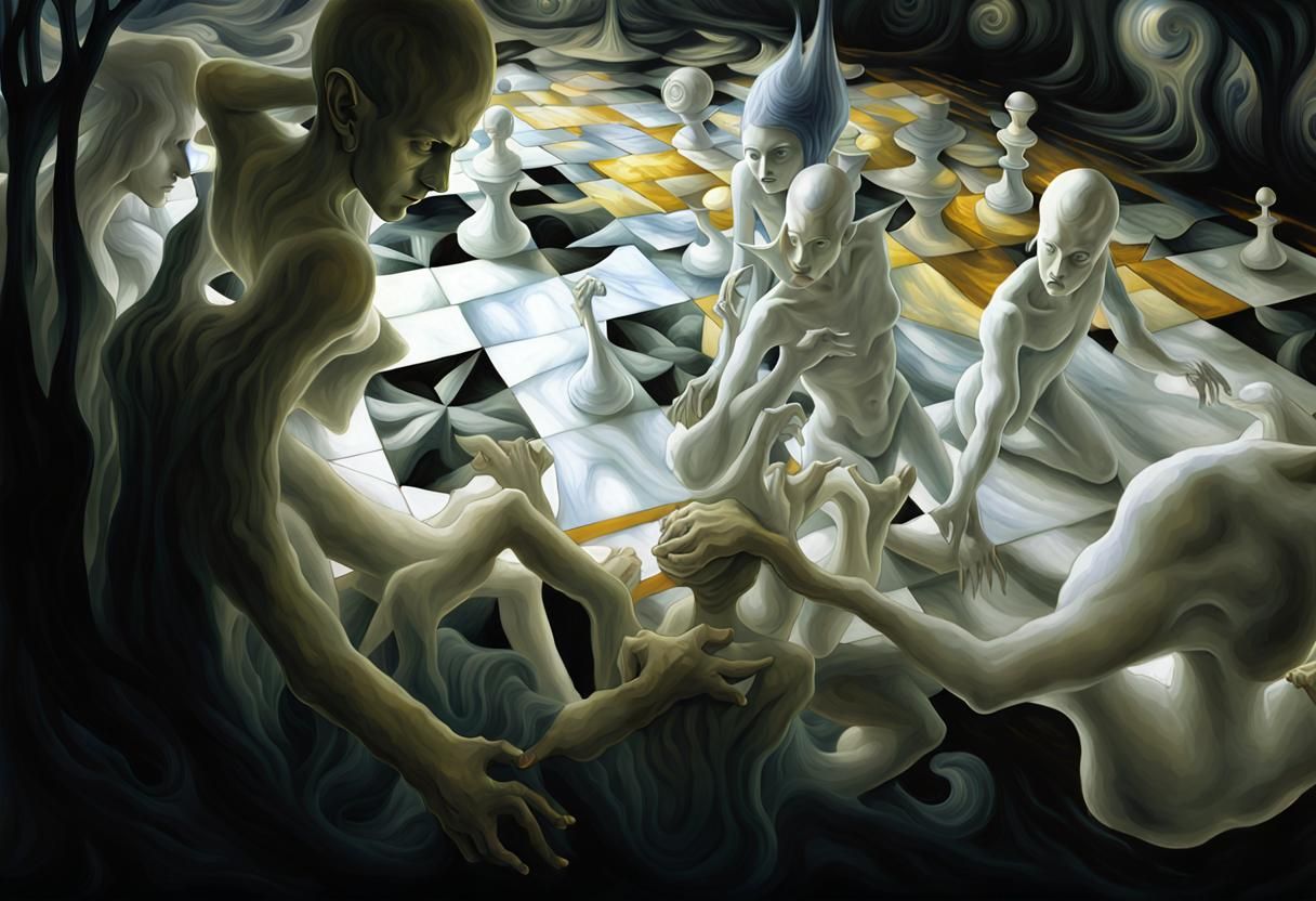 white cristal elves dancing frenetically, DMT art, H.R. GIGE...