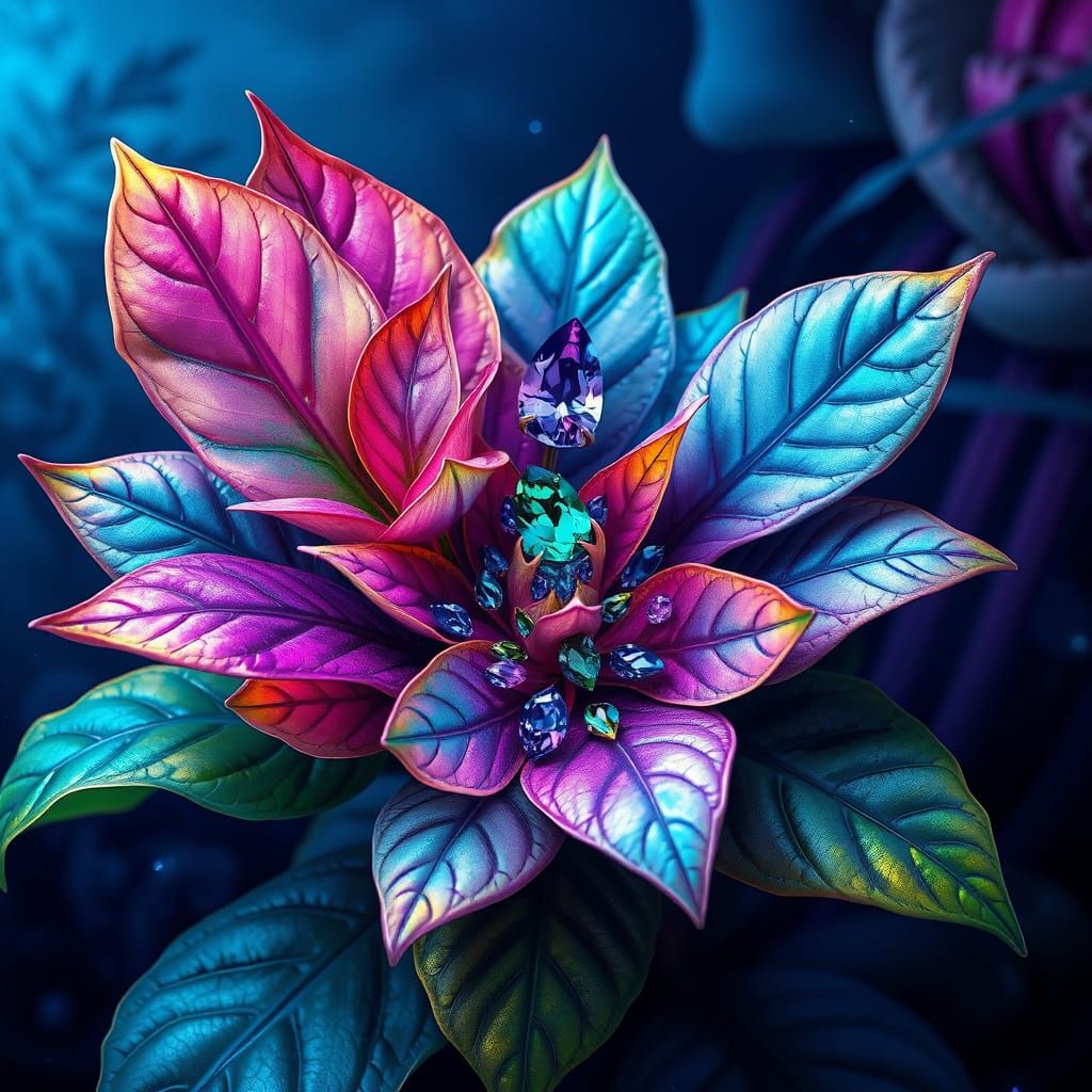 Hyper-Realistic Botanical Wonder in Vibrant, Iridescent Styl...