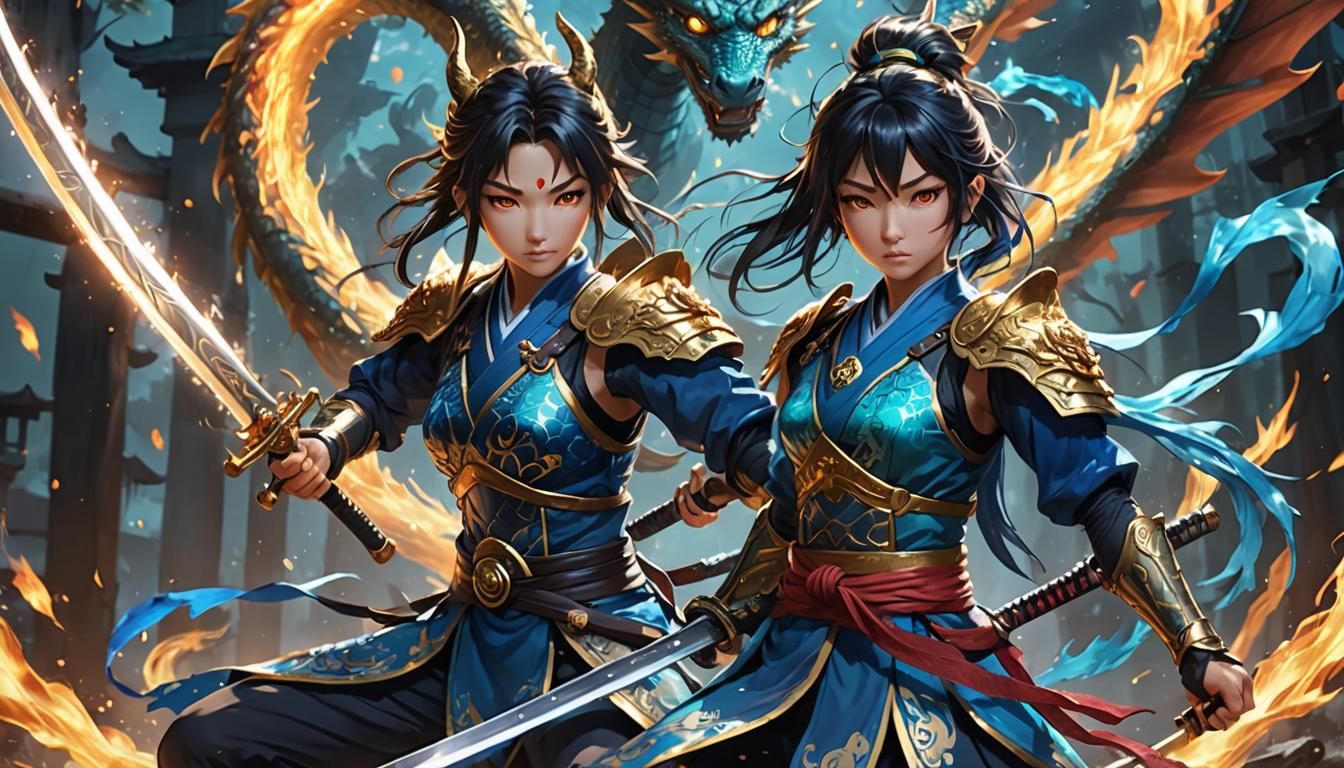 Anime Warrior Unleashes Dragon Spirit with Katana