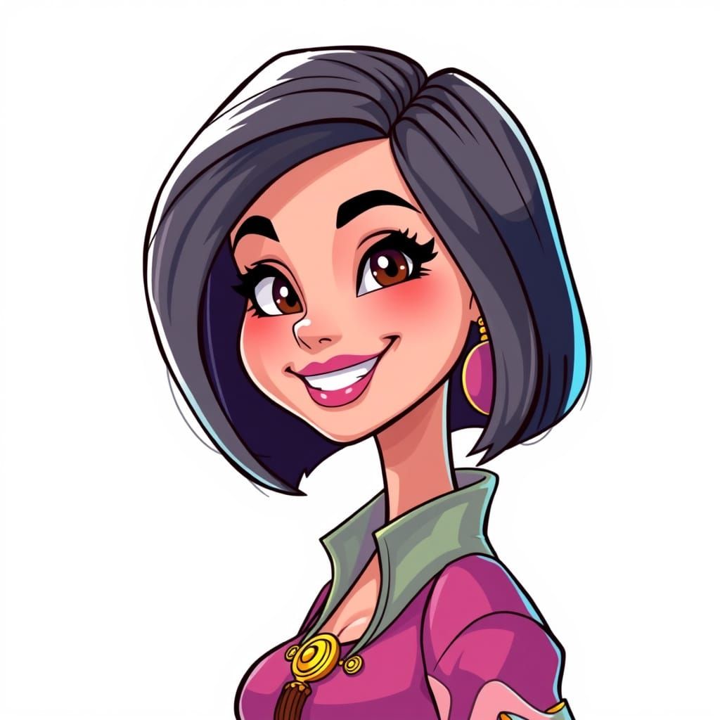 Fantasy Cartoon Woman with Sleek Bob Hairstyle