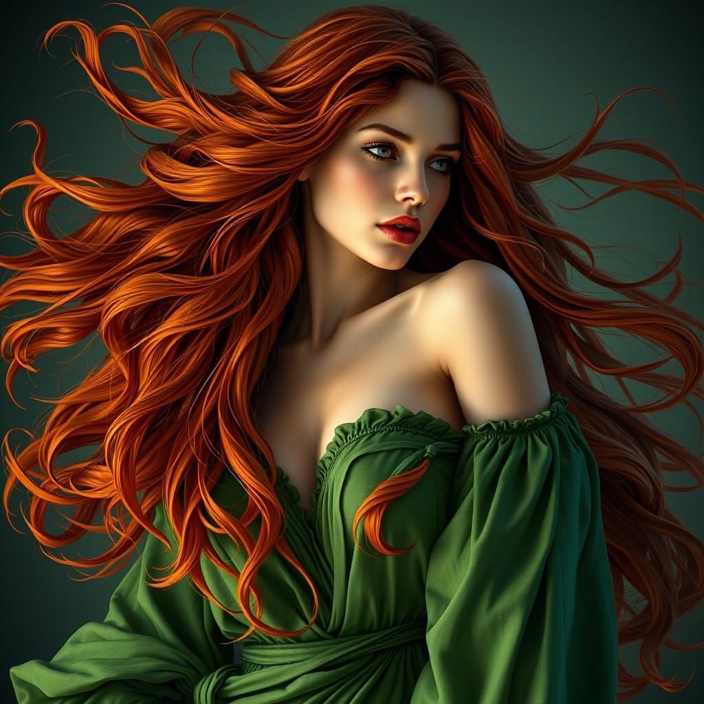 Ethereal Auburn Haired Woman in Art Nouveau Style