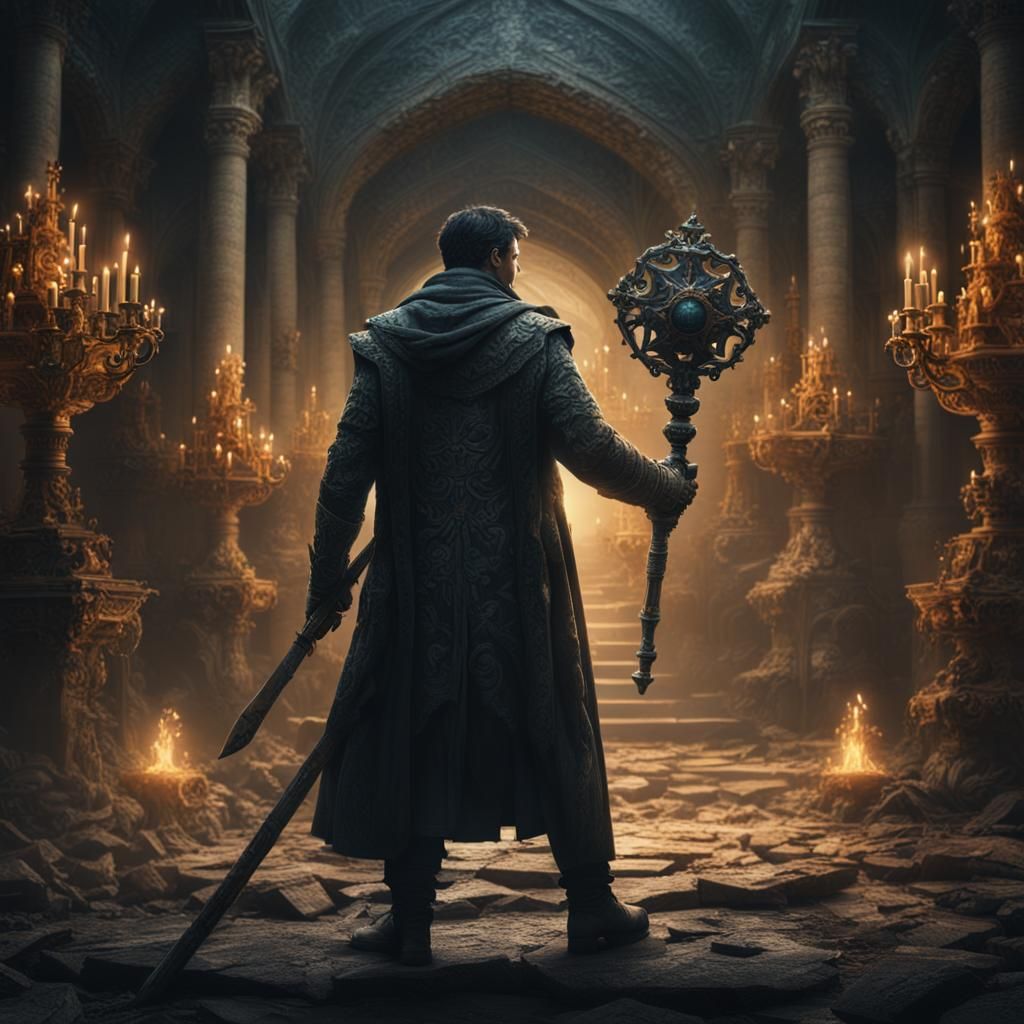 Centralized Man with Scepter in Digital Painting