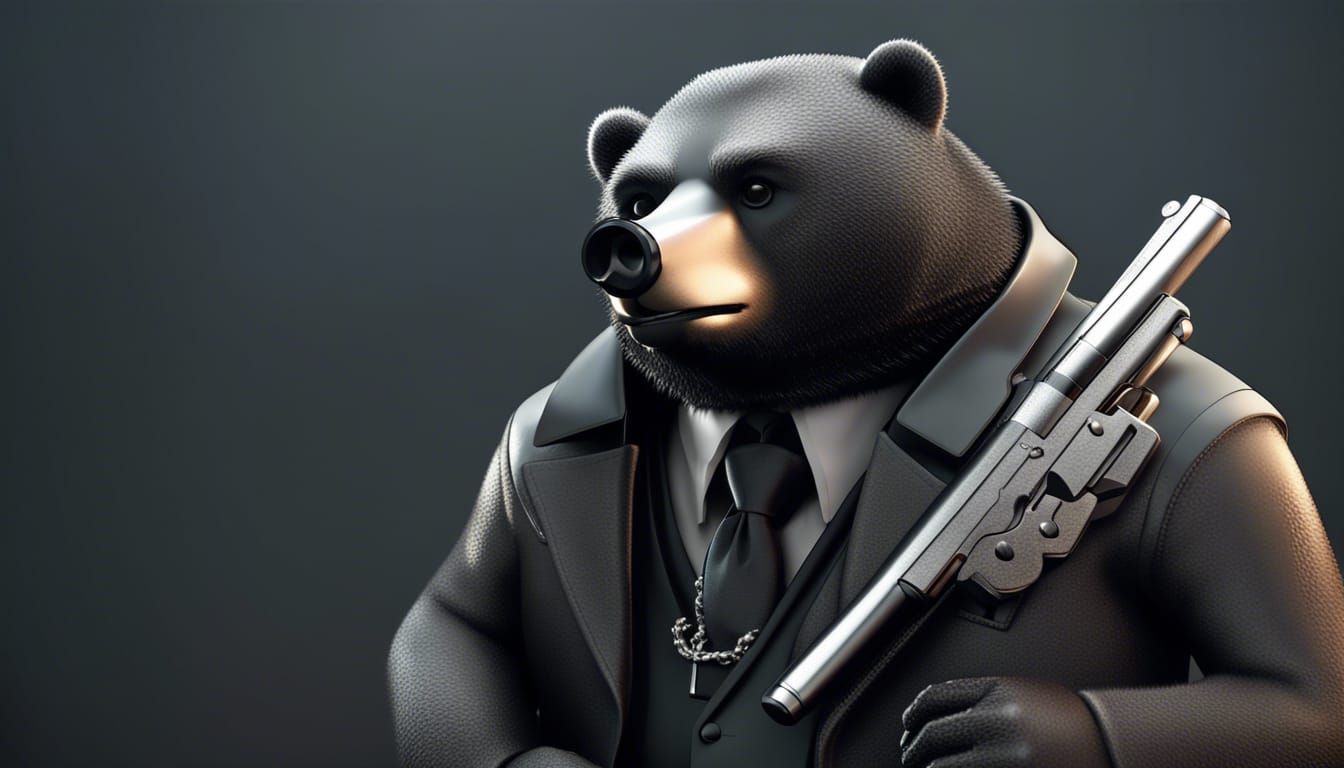 Black Gangster Bear in 3D Rendered Style