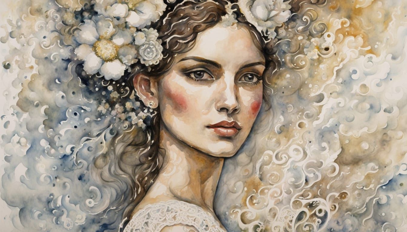 Watercolor Bride with Lilies by Pousette-Dart