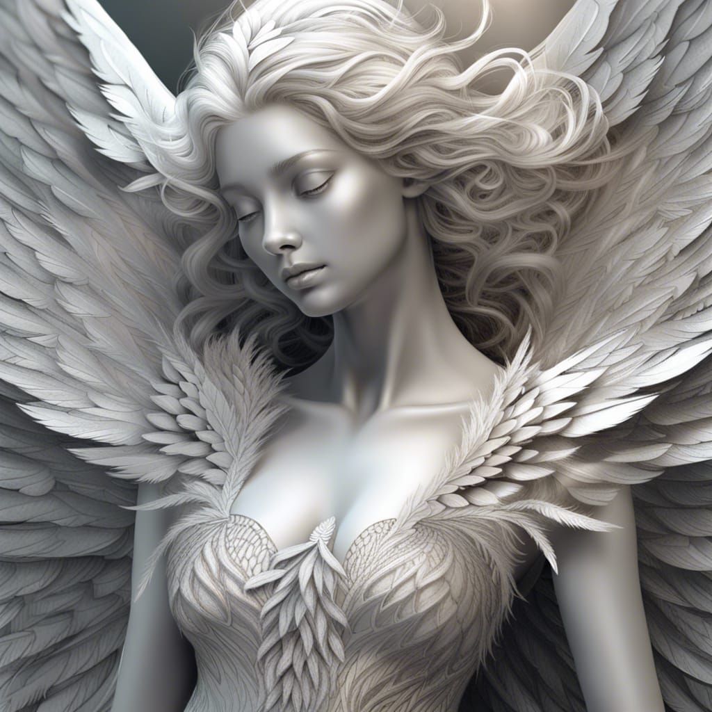 Hyperrealistic Angel with Gossamer Wings in Heavenly Light