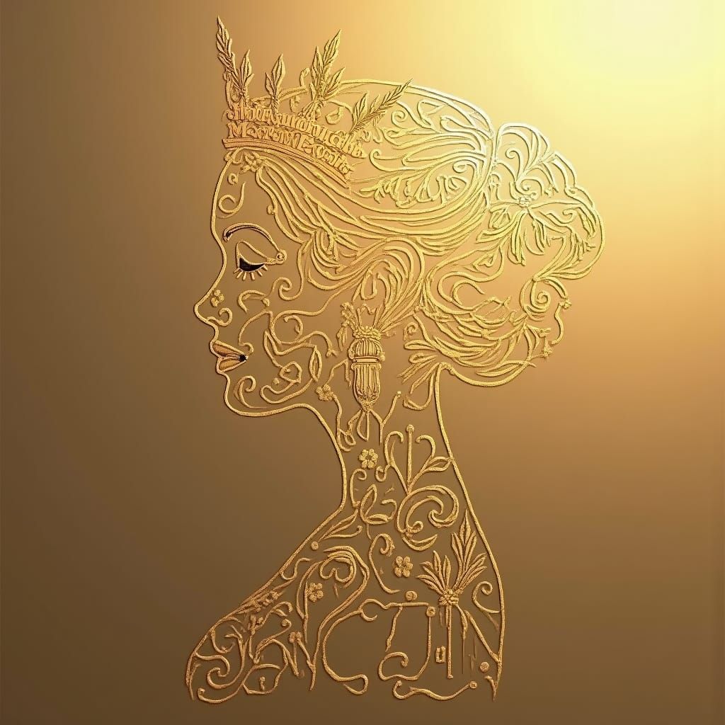 Golden Queen Silhouette Logo Design