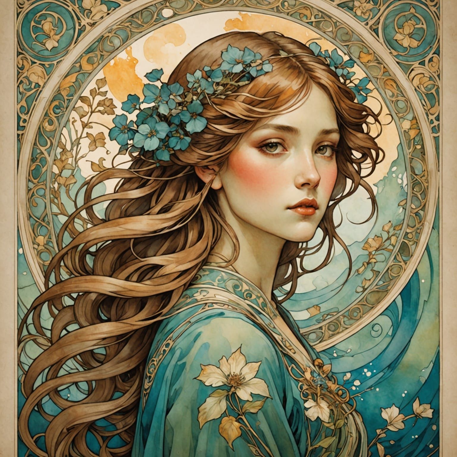 Ethereal Figure in Art Nouveau Dreamscapes