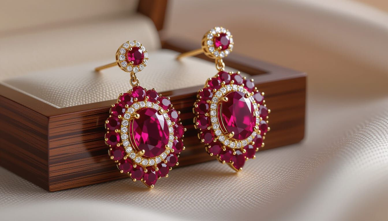 Regal Ruby and Diamond Earring in 3D Style