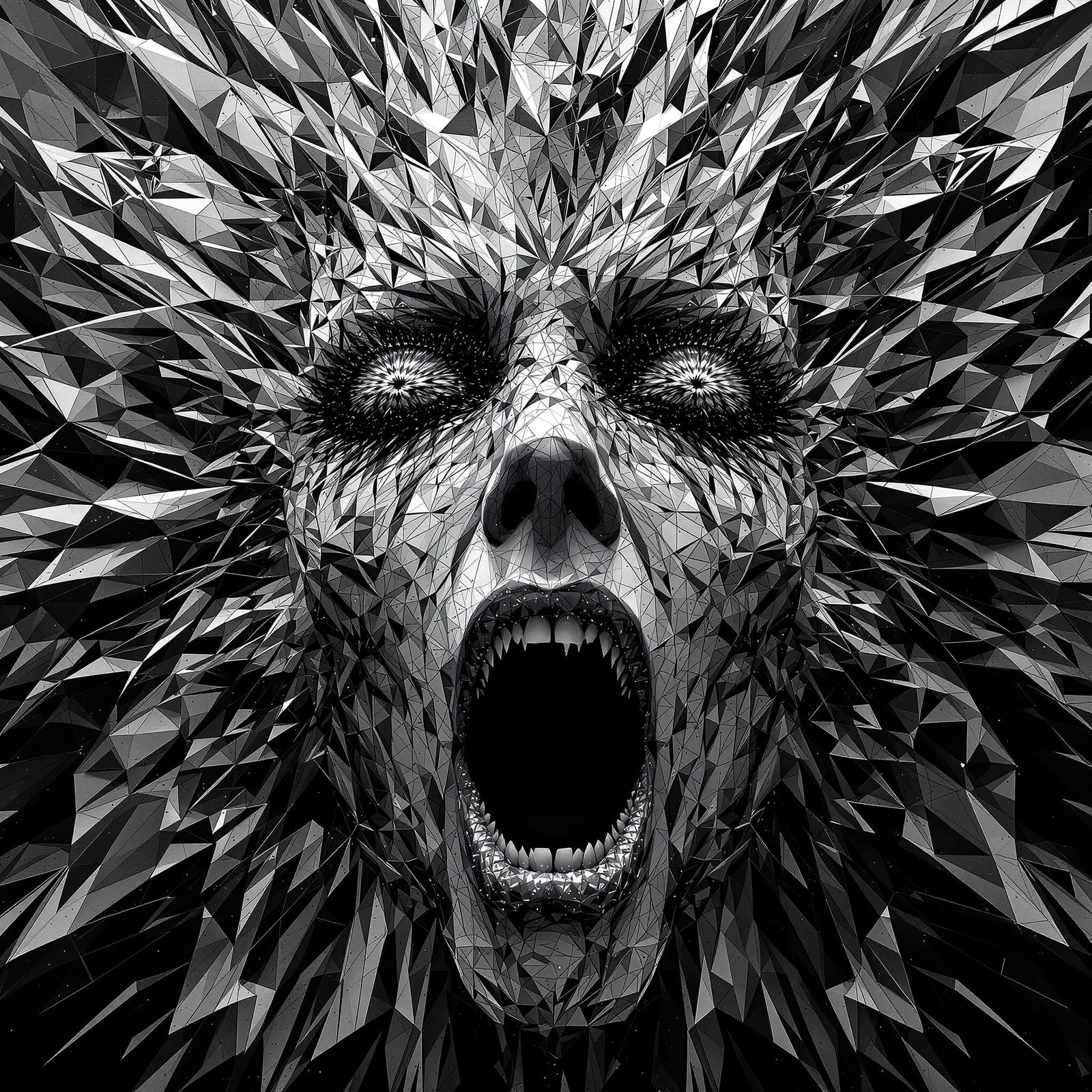 Shattering Portrait of a Screaming Man in Mixed Media