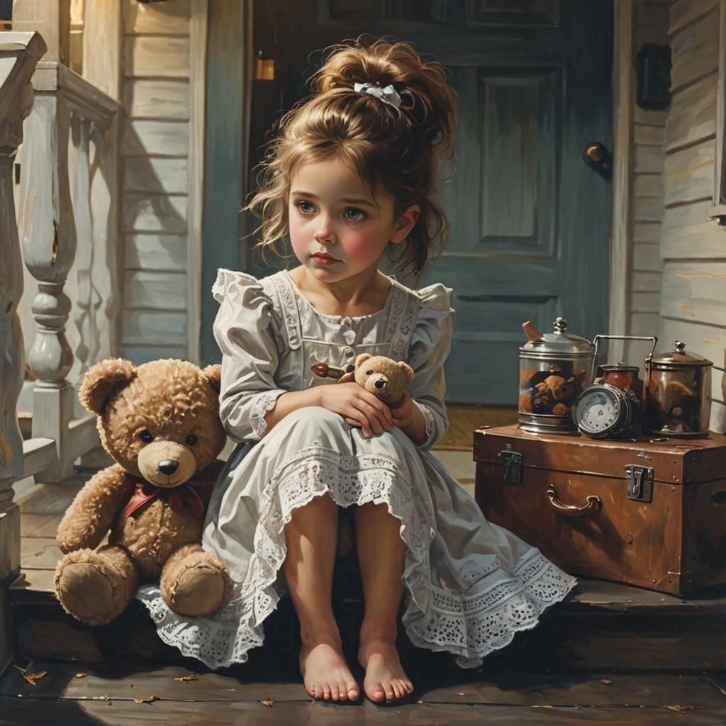 Noir Night: Girl Waits with Teddy Bear