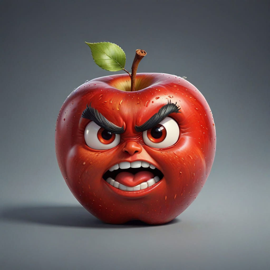 Cute Cartoon Apple Defies Angry Expression