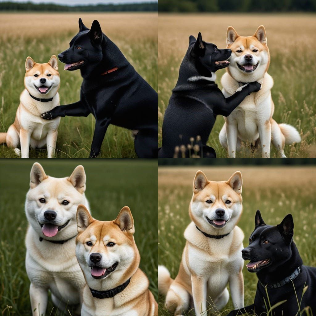 Elegant Cream Shiba Inu and Black New Finland Dog in Profess...