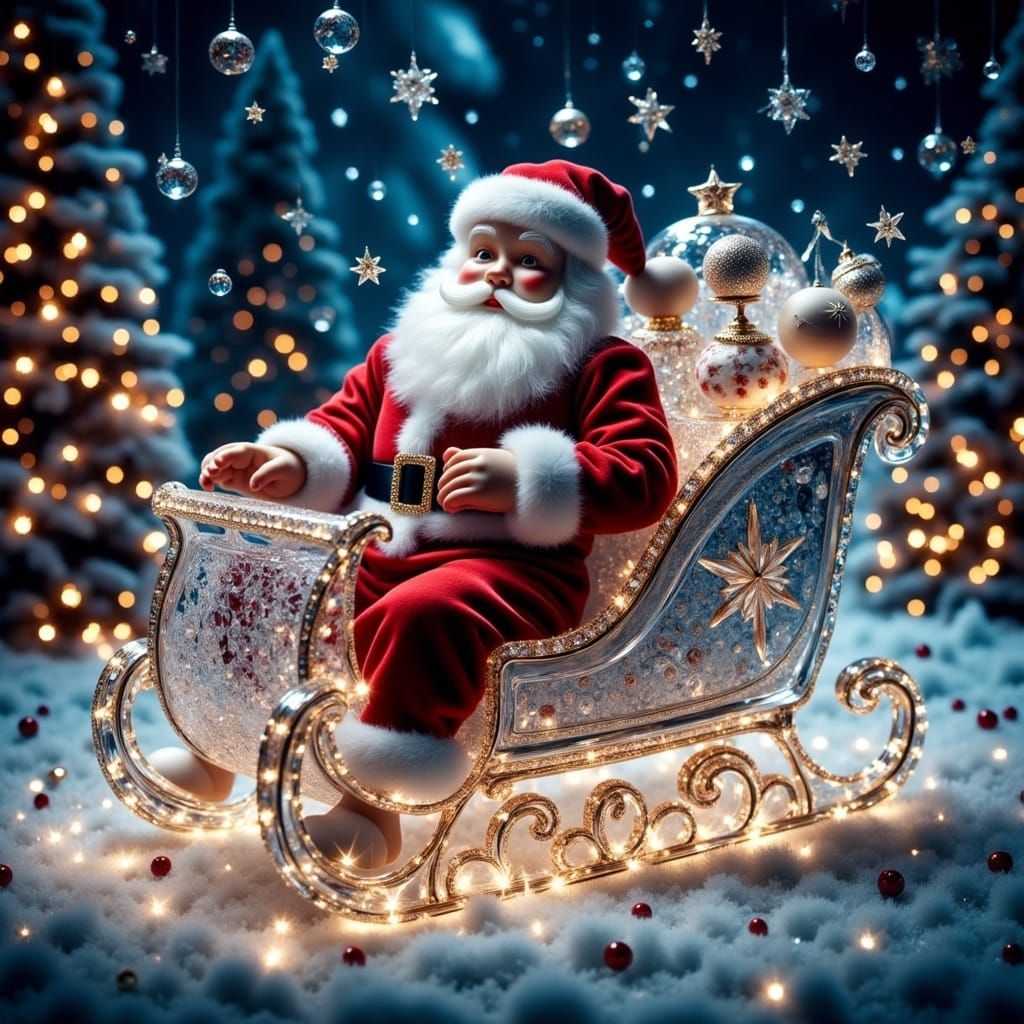 Santa in Glass Sleigh: Cinematic Film Still