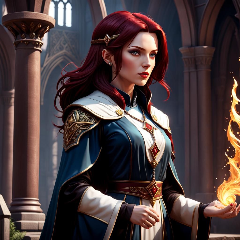 Cleric with Dark Red Hair: Fantasy Concept Art