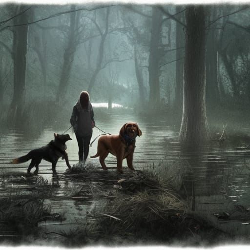 Dogs Racing Across a Swamp in Sinister Style