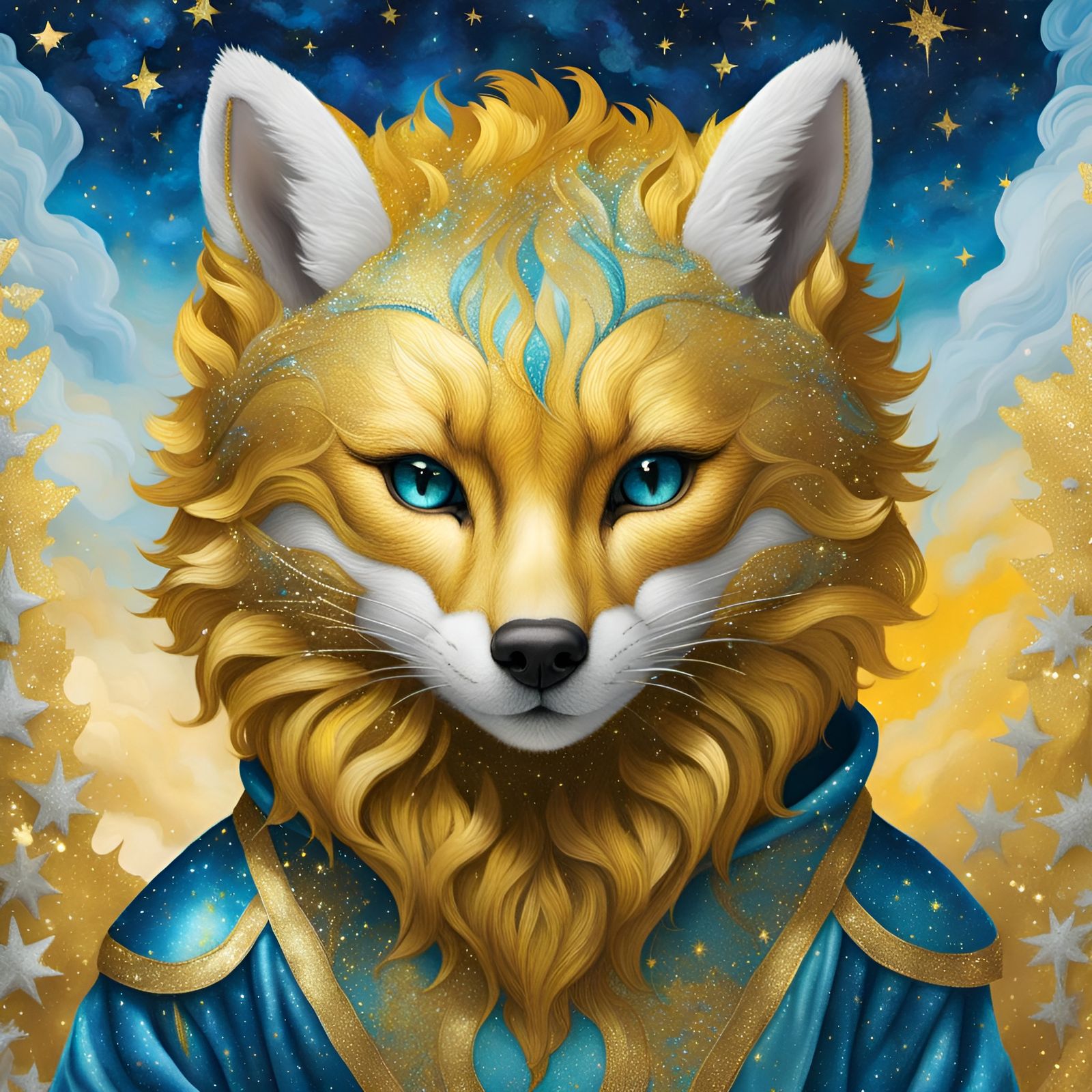 Surreal Shywolf Cub Portrait in Celestial Dreamscape