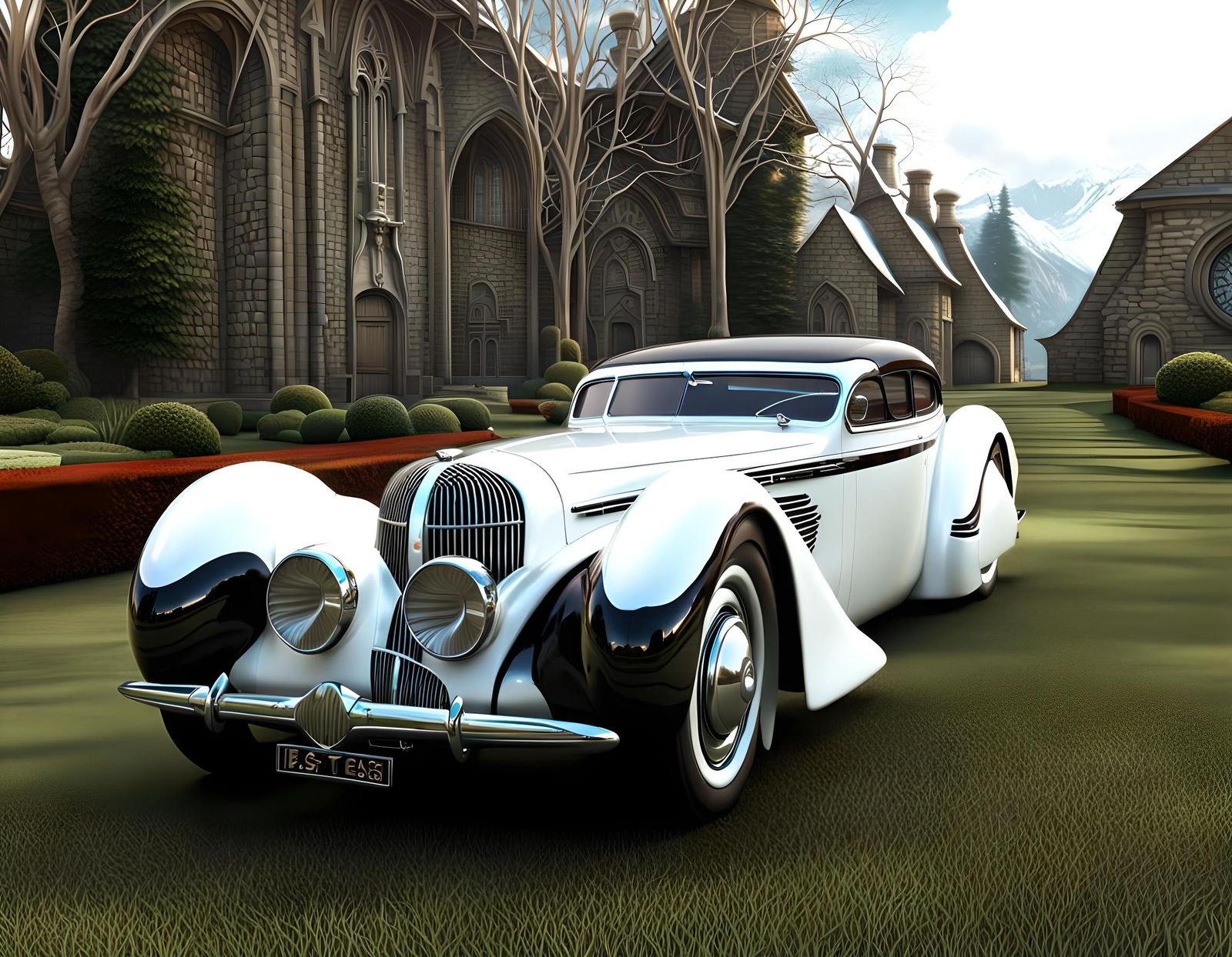 Retrofuturistic Art Deco Car in Detailed Matte Painting