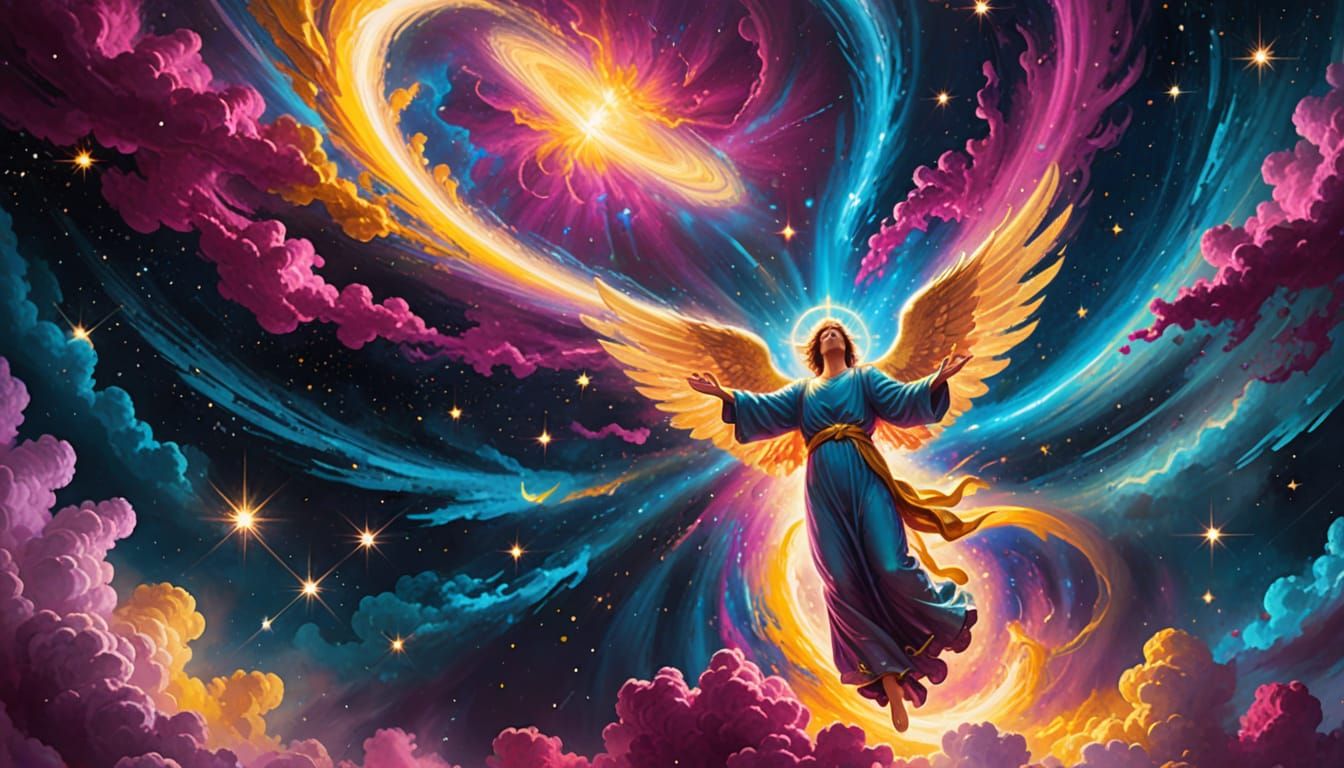 Angelic Witness to a Cosmic Supernova in Digital Art