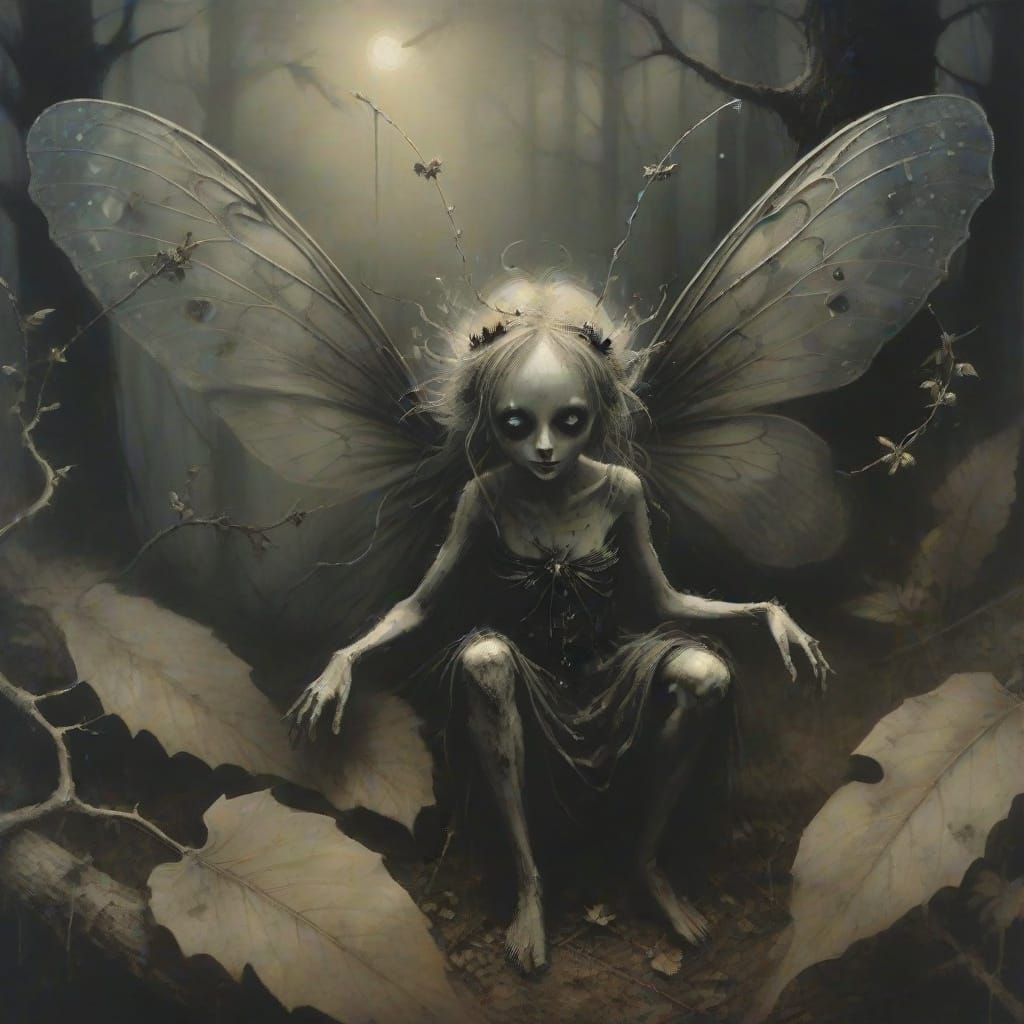 Surreal Fairy in Gloomy Forest with Ethereal Glow