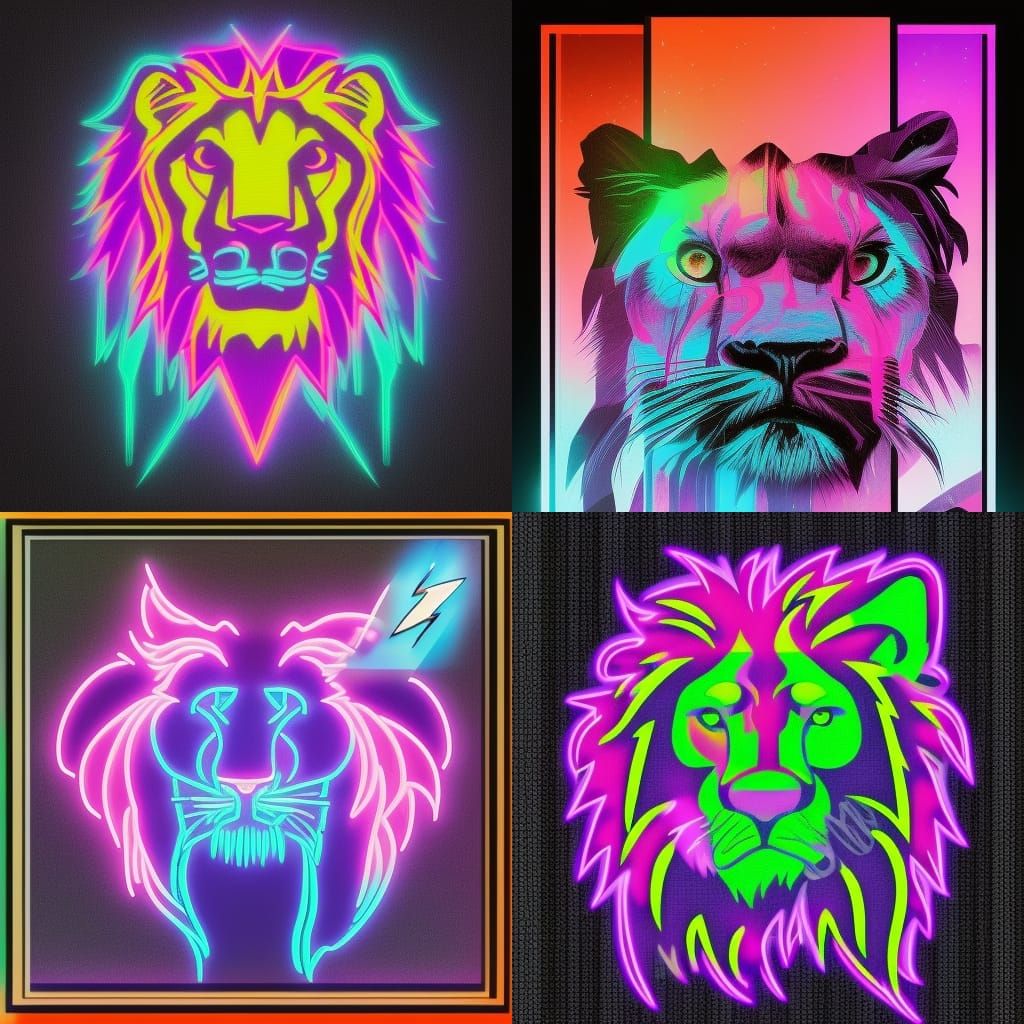 Synthwave Lightning Lion in Neon Retro Style