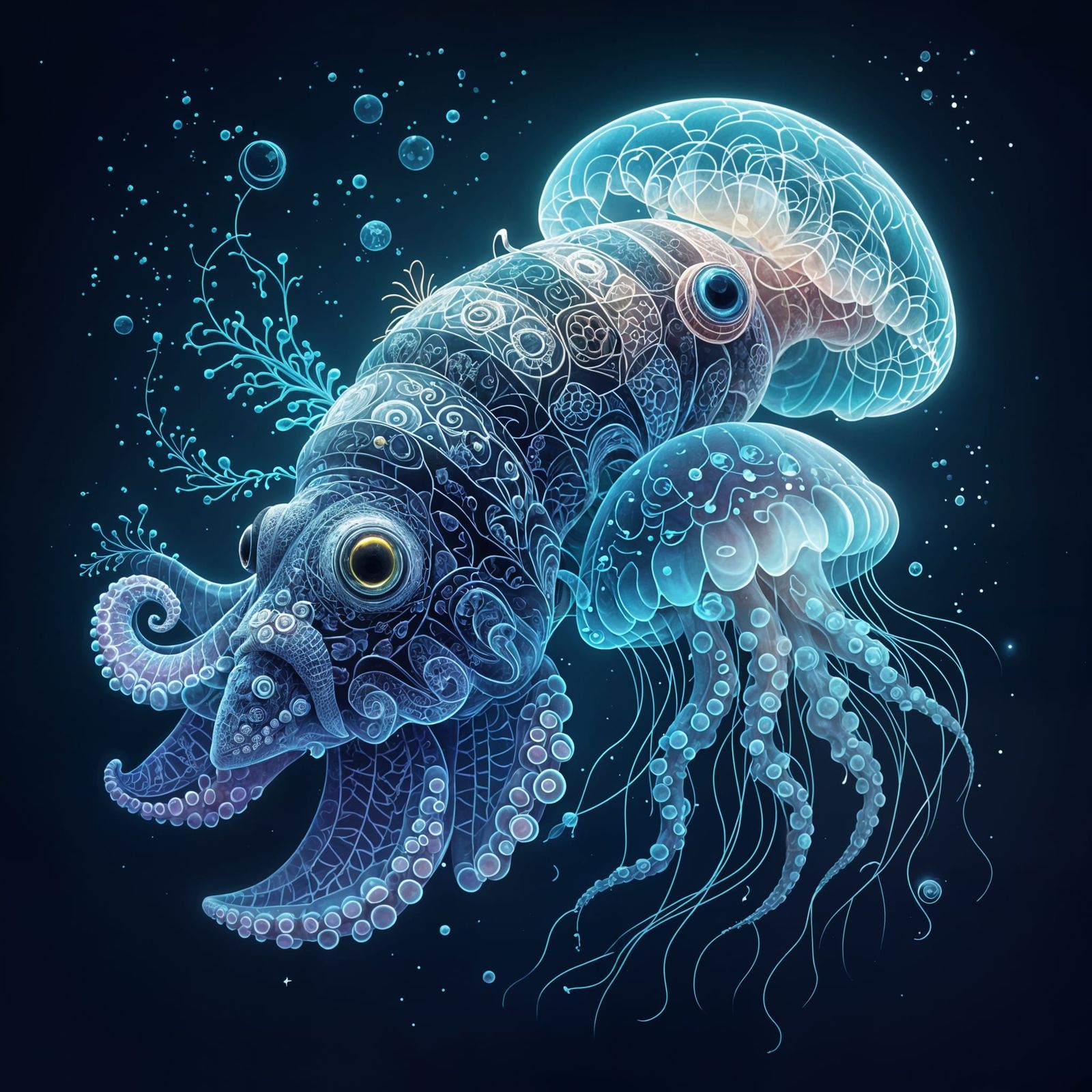 Abstract Sea Creature Fusion: Vector Fractal Art