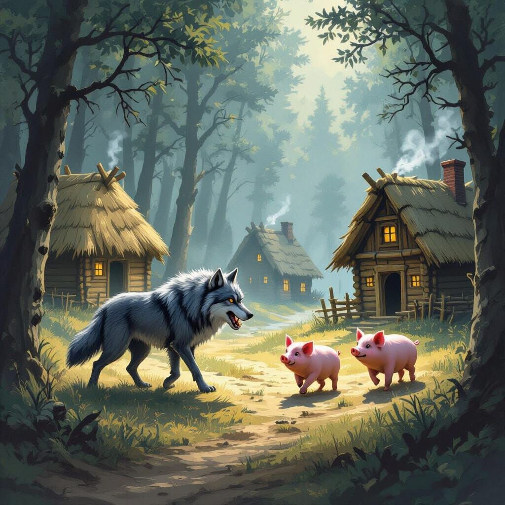 Fierce Wolf Destroys Houses, Pigs Flee to Brick Home