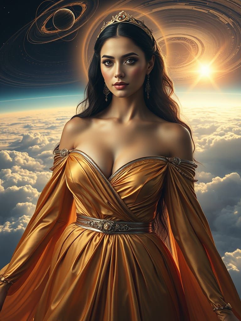 Hyperrealistic Space Empress in Celestial Elegance