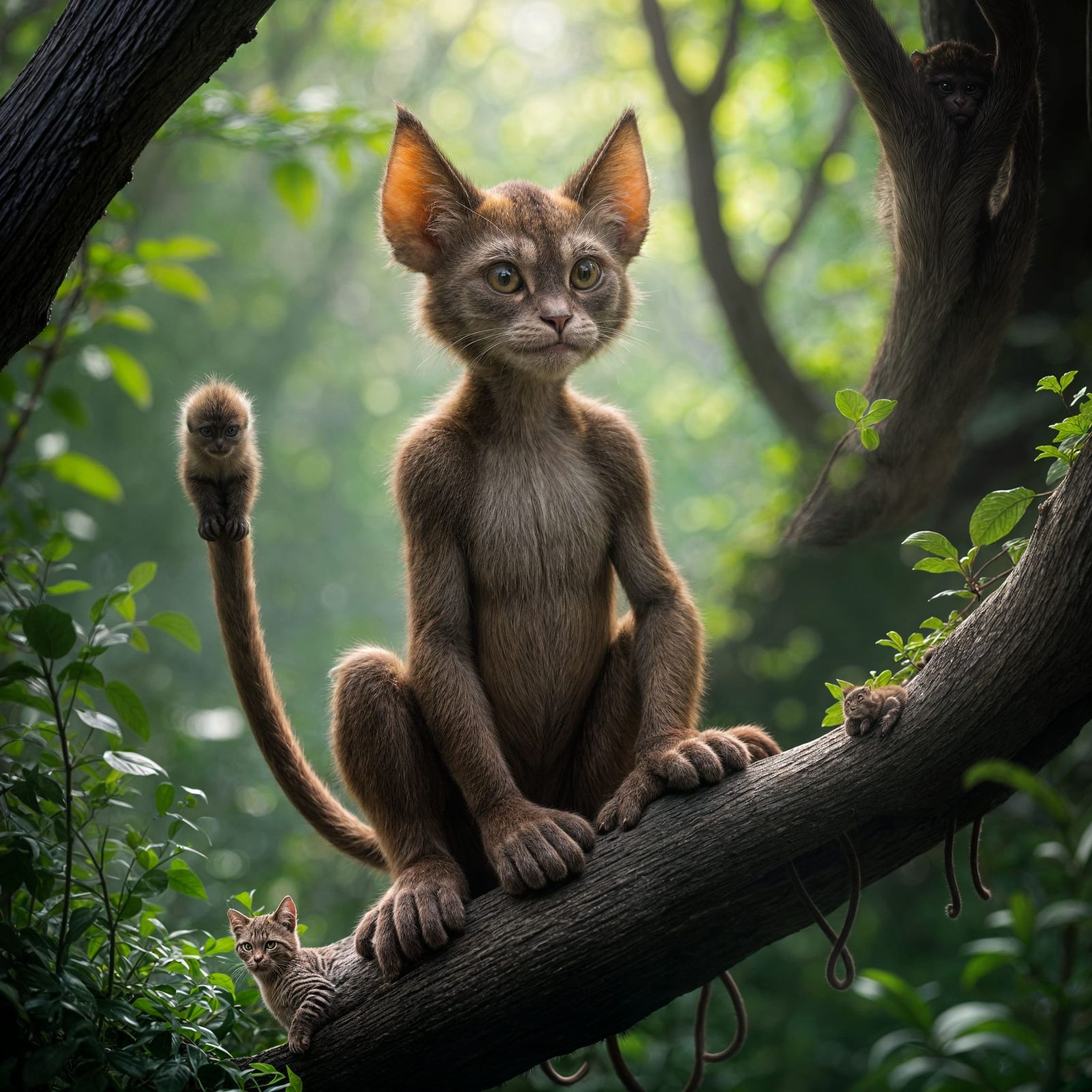 Monkey-Cat Hybrid Creature in Lush Jungle