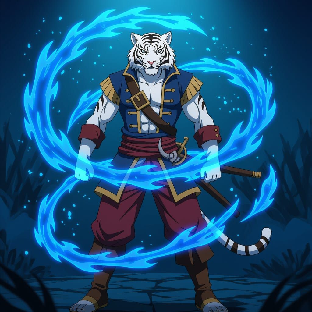 White Tiger Pirate Man in Manga Style