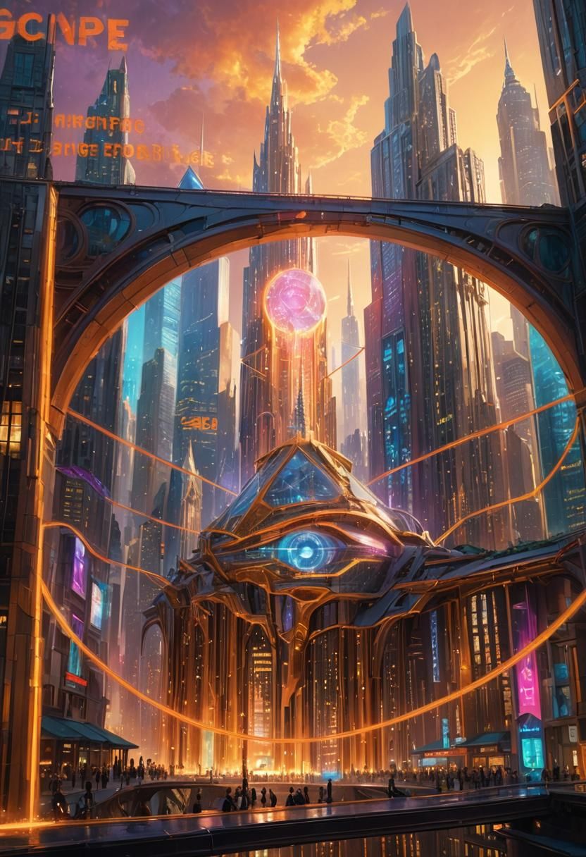 Neon Spire in High-Tech Magical Metropolis